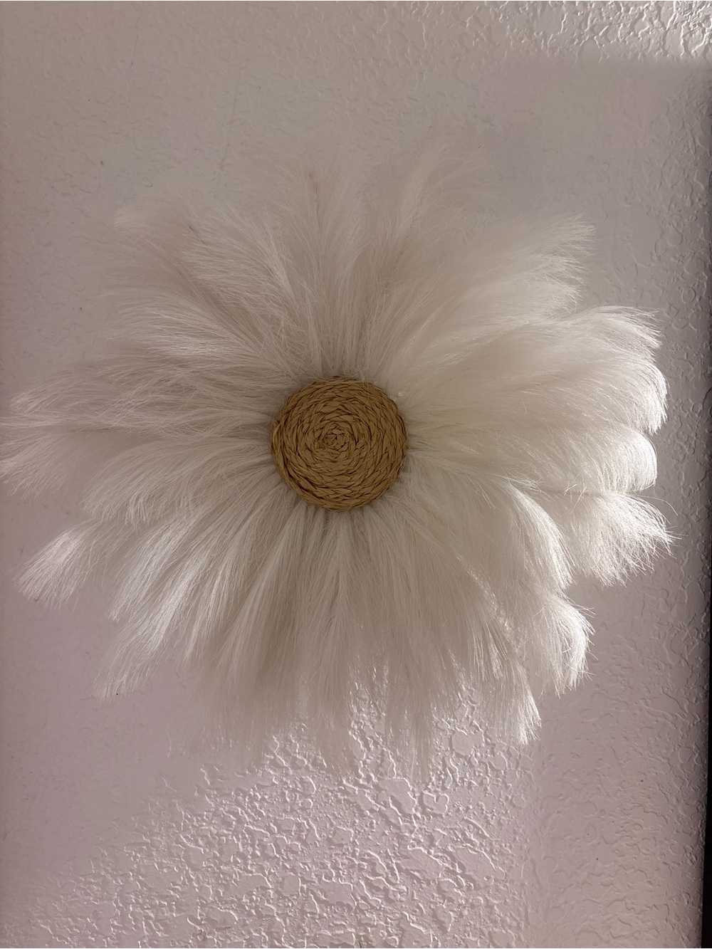White Feather Wall Accent with Natural Woven Center